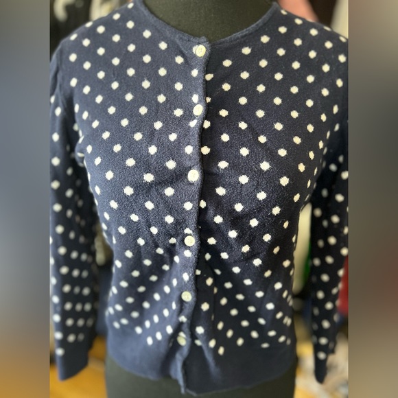 Navy Blue Button Up Cardigan w/ Polka Dots - Small - Picture 2 of 4